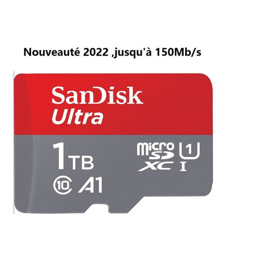 Carte MicroSD SDXC SANDISK ULTRA 1 To carte mémoire micro SDXC 150MB/S Classe 10, U1, A1 Adaptateur SD inclus - version 2022