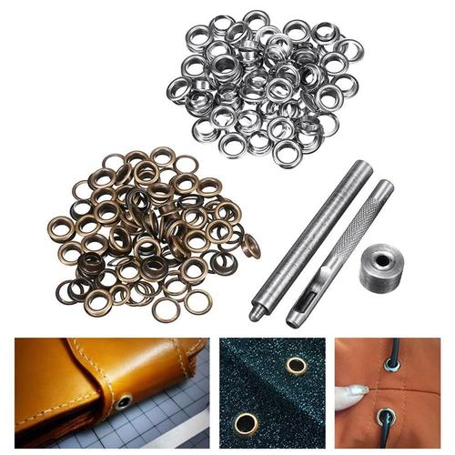 100 Pièces 6mm Oeillets En Laiton Argent Bronze Poincon Outil Kit Cuir Artisanat Vêtements Bricolage Outils Kit