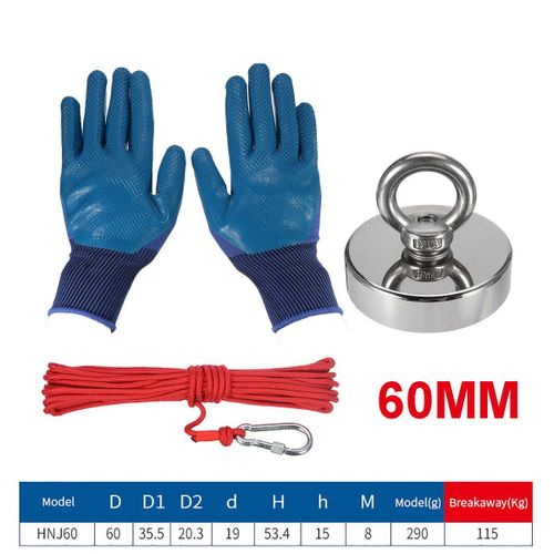 Aimant De Pêche En Néodyme Puissant Avec Corde De 10 M Et Outils De Pêche, 60 Mm