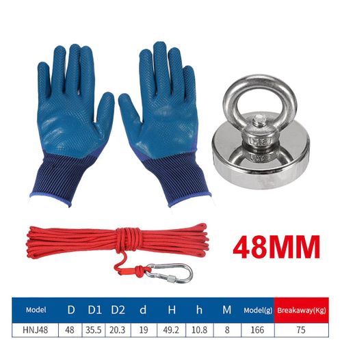 Aimant De Pêche En Néodyme Puissant Avec Corde De 10 M Et Outils De Pêche, 48 Mm