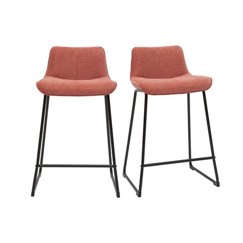 Tabourets De Bar En Tissu Effet Velours Texturé Terracotta Et Métal H65 Cm (Lot De 2) Boost