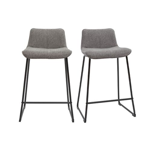 Tabourets De Bar En Tissu Effet Velours Texturé Gris Et Métal H65 (Lot De 2) Boost