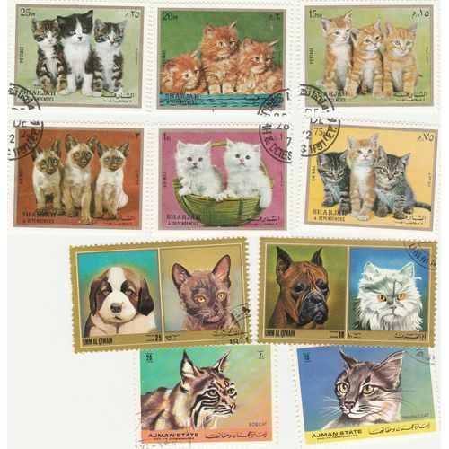10 Timbres Oblitérés Des Emirats Arabes Unis - Animaux - Chats