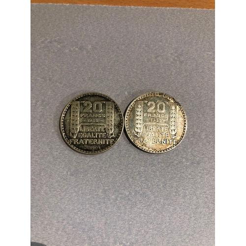 Deux Pièces 20 Franc Argent 1933-1938