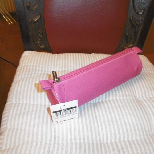 Trousse Fourre Tout Uni Ronde Rose 22x7cm Clairefontaine