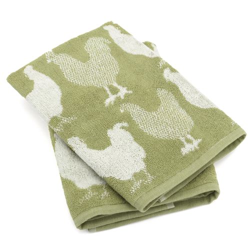 Lot De 2 Torchons De Cuisine Éponge 50x50 Cm Coton Chicken Vert