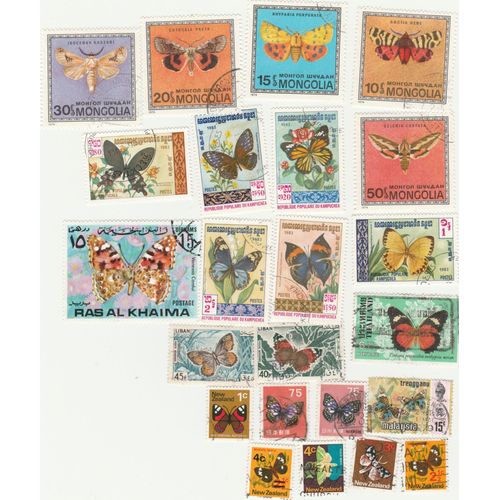 23 Timbres Oblitérés D'asie Et D'océanie - Animaux - Papillons
