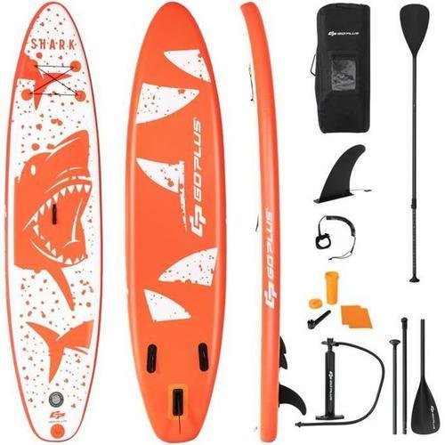 Stand Up Paddle Board Gonflable Costway - Pvc - Pagaie Réglable - Aileron Amovible - Pompe Manuel - Style Requin