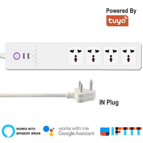 Multiprise intelligente 16A universelle avec 4 prises/2 ports USB Commande vocale à distance Prises indiennes compatibles avec Amazon Alexa Google Home SM-SO306M 2500 W