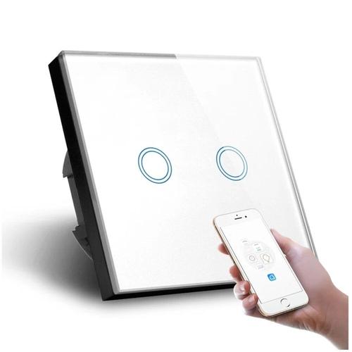 Commutateur d'éclairage intelligent standard WiFi 2 Gang Capteur tactile sans fil Télécommande Commutateur intelligent avec fonction de statistiques de puissance, Blanc