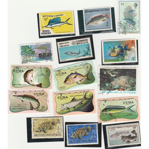 15 Timbres De Divers Pays D'amérique - Animaux - Poissons