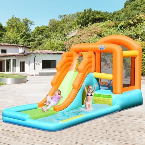 Costway Château Gonflable Enfants Avec Toboggan Aquatique-Aire De Saut-Conception Pliable Charge Max 90kg Souffleur Non-Inclus