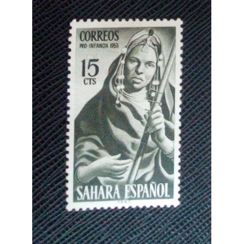 Timbre Sahara Espagnol Y T 93 Femme Jouant De La Flûte 1953 ( 031206 )