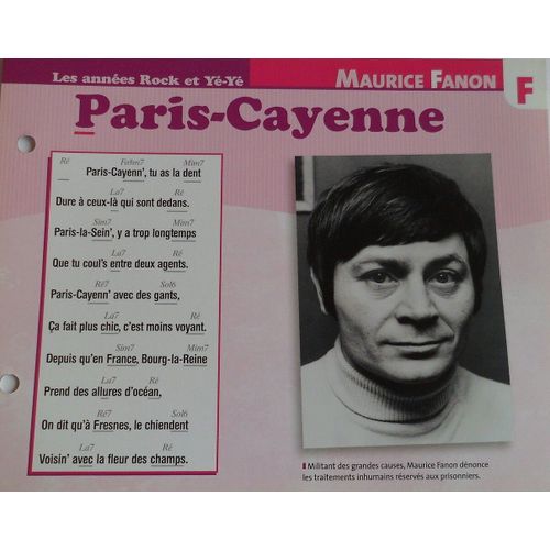 Fiche Chanson Paris-Cayenne Maurice Fanon