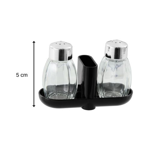 Fackelmann 47318 Set De 2 Pièces Pour Sel Et Poivre, Ensemble Salière Et Poivrier, Salière, Poivrière, Acier Inoxydable, Plastique, Verre, 11,5 X 5 Cm