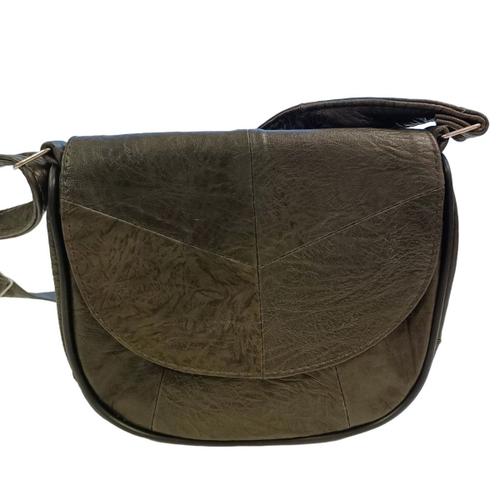 PROMOTION ! Sac bandoulière cuir 'Janis' kaki foncé - 22x17x7 cm