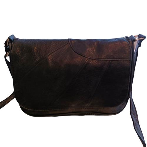 PROMOTION ! Sac bandoulière cuir 'Janis' noir vintage - 29x20x8 cm