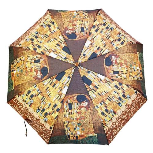 Promotion ! Parapluie Mini Automatique 'gustav Klimt' (Le Baiser) - Fermé 30 Cm, Ouvert 100 Cm