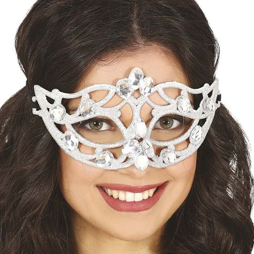 Loup Strass Paillettes Argent Adulte