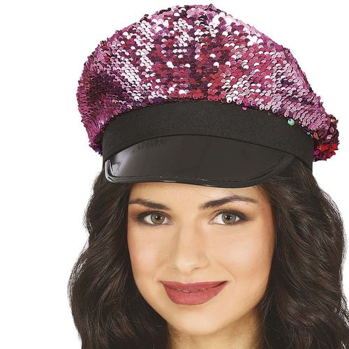 Casquette Capitaine Soirée Sequins Fuchsia Adulte