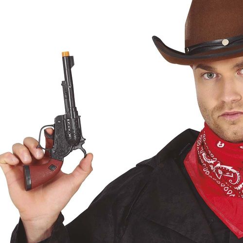 Pistolet Gravures Western Cowboy 20cm Noir