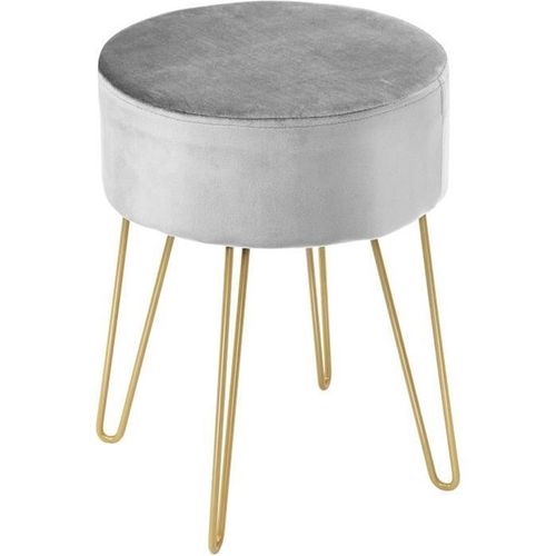 Costway Pouf Tabouret Rond Ø39cm, En Velours Avec Pieds Métalliques Robustes, Idéal Pour Salon Ou Chambre Gris