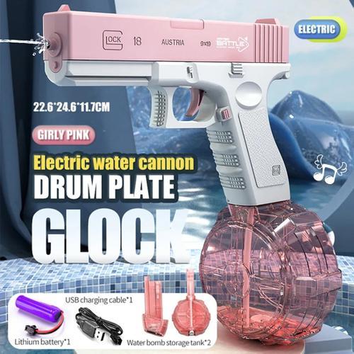 Pistolet À Eau Électrique Pour Enfants",Jet D'eau Automatique,Haute Pression,Énergie De Charge,Jouets De Bain,"Éclats - Type Pink-Drum Plate #B