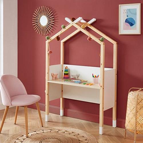 Bureau Tipi Enfant 100x40x153,5 Cm Blanc Et Naturel - Osny