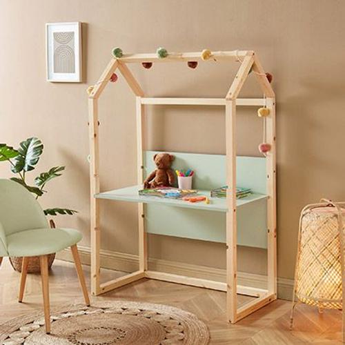 Bureau Cabane Enfant 100x50x147 Cm Vert Clair Et Naturel - Osny