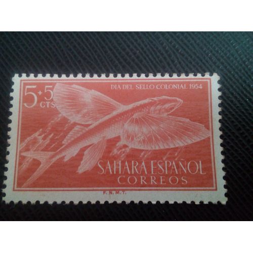 Timbre Sahara Espagnol Y T 103 Poisson Volant À Ailes Miroirs (Hirundichthys Speciliger) 1954 ( 031206 )