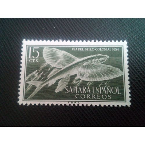 Timbre Sahara Espagnol Y T 105 Poisson Volant À Ailes Miroirs (Hirundichthys Speciliger) 1954 ( 031206 )