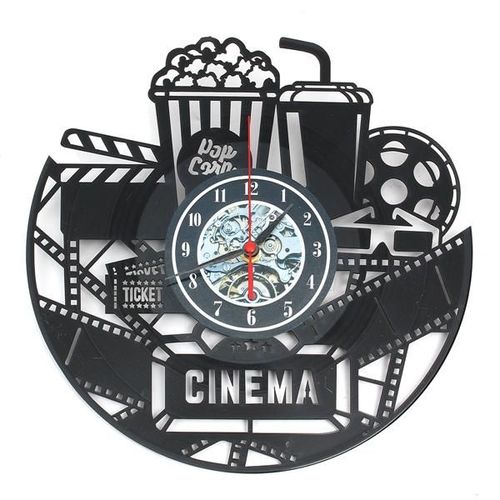 12 "12 pouces 3D noir pop-corn horloge murale théatre film cinéma Snack Bar horloges décor à la maison