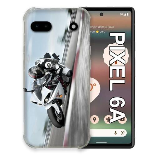 Coque Pour Google Pixel 6a Moto Course Gp Blanche