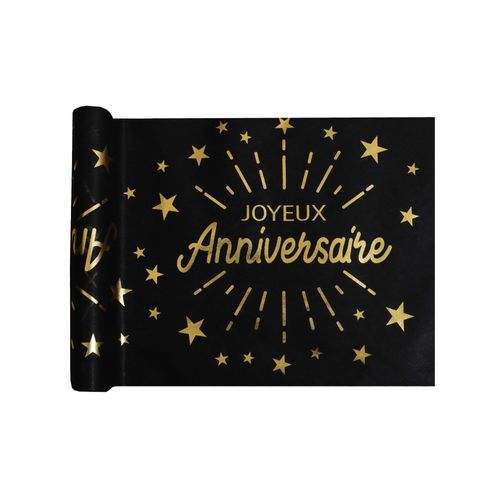 Chemin De Table Intissé Anniversaire Noir Et Or 5 M X 30 Cm
