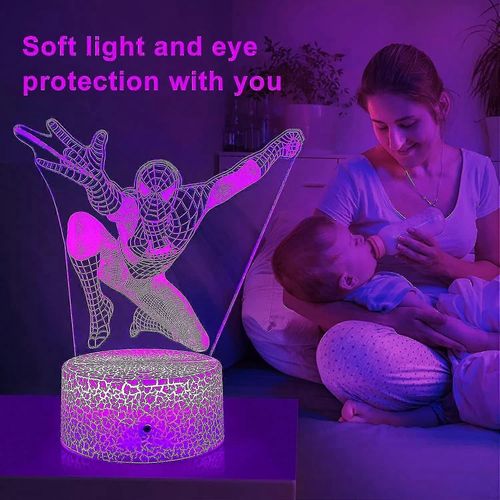 Veilleuse Pour Enfants 3d Spider Man Lampe Avec Télécommande Smart Touch 7 Couleurs + 16 Couleurs Changeant Dimmab