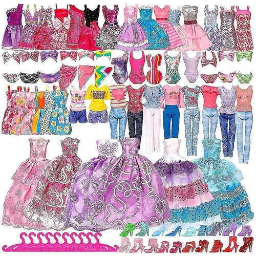 50 Pcs/Set Barbie Poupée Vêtements Tops Pantalons Robes Chaussures Mode Fête Accessoires Enfants Filles Jouet Cadeau