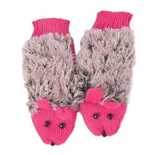 1 Pair Girls Gloves Cartoon Hedgehog Knitted Kids Plush Thicken Full Finger Gloves For Student Qinhai Kaesi