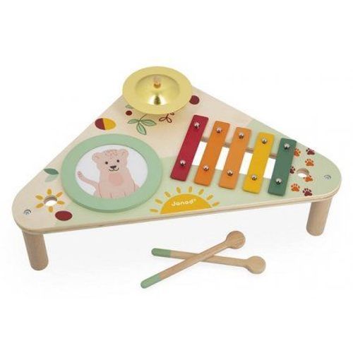 Table Musicale En Bois Leo Le Lionceau Bebe - 3 Activites Instruments : Tambour, Cymbale, Xylophone - Jouet Eveil + Carte Animaux