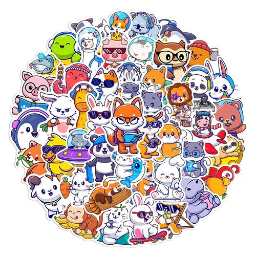 50 Sheets Diy Stickers High Viscosity Self-Adhesive Water Proof Cartoon Character Printing Decorate Eco-Friendly Lovely Skateboard Animal Graffiti Sti