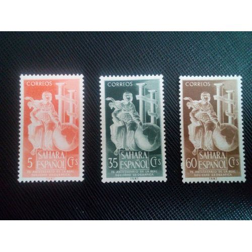 Timbre Sahara Espagnol Y T 88 A 90 75e Anniversaire De La Royal Geographical Society 1953 ( 031206 )