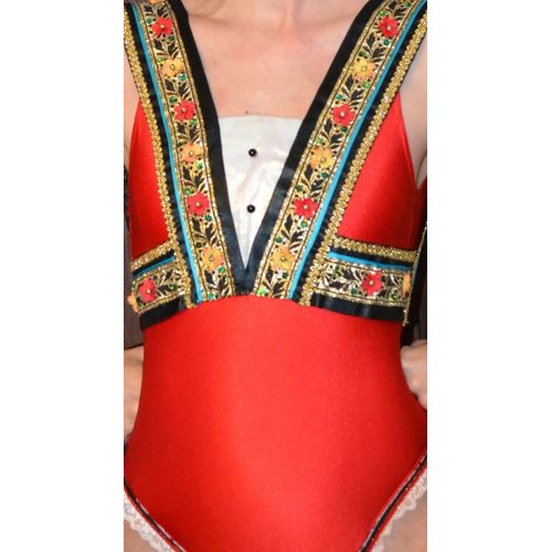 Maillot De Bain Russe Rouge Compétition De Danse Gala Broderies Fleur Retro Vintage Mode Femme S 36