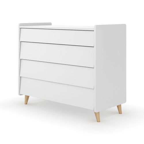Commode 4 Tiroirs Bois Massif Blanc Et Bois