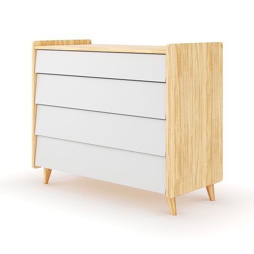 Commode 4 Tiroirs Bois Massif Bois Et Blanc