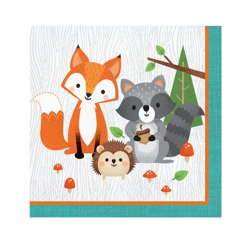 16 Serviettes En Papier Animaux De La Forêt 33 X 33 Cm