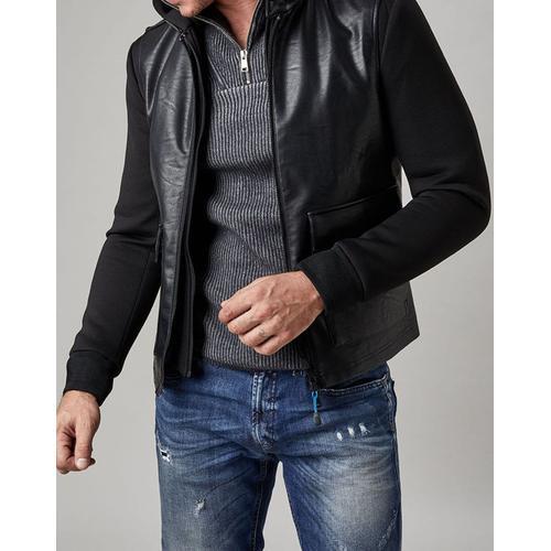 Blouson Bi Matière À Capuche Noir