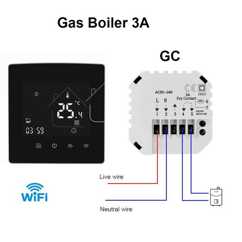 Chauffage au sol électrique Thermostat d'ambiance Chaudière à gaz à eau Smart WiFi / Thermorégulateur intérieur Fonctionne avec Google Smart Life,WIFI-3A-Gas Boiler