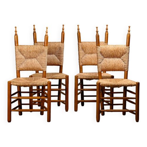 Chaises De Salle  Manger Rustiques Brutalistes Espagnoles En Chne Et Jonc Bois