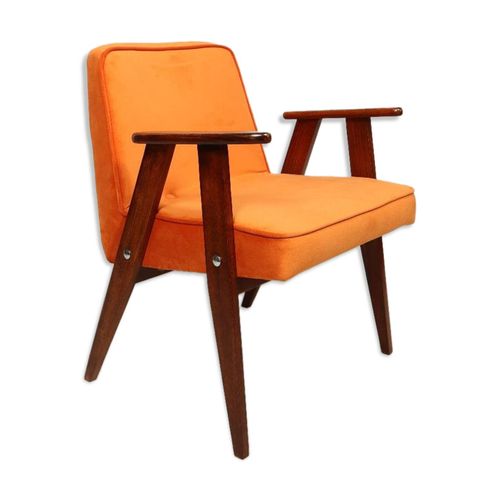 Fauteuil Scandinave En Velours Orange Par Chierowski 1962 Orange