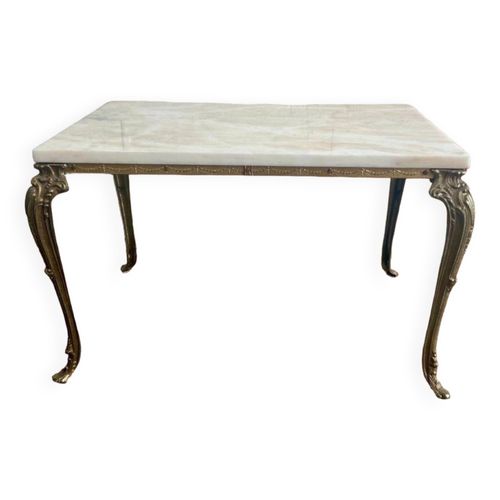 Table Basse Vintage En Marbre Et Laiton Blanc