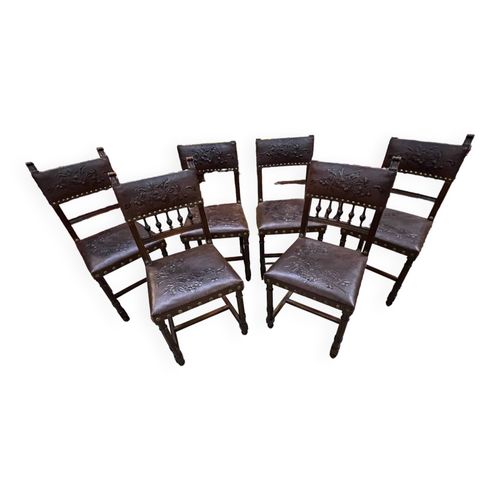 Mot De 6 Chaises Henri Ii Bois